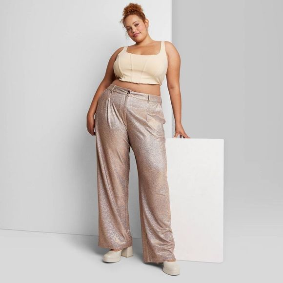 Women's Wide Leg Glitter Trouser Pants - Wild Fable Copper 17 - Picture 1 of 2